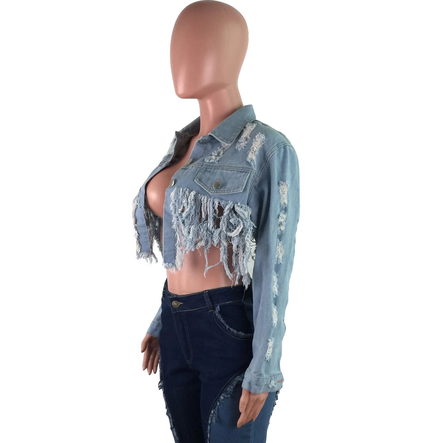 Denim Ripped Hole Tassel Jacket
