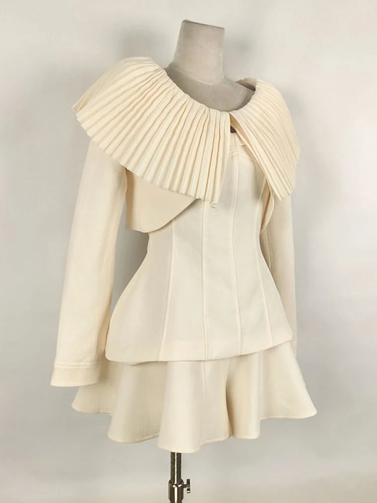 Three Piece Set Long Sleeve Coat Square Collar Vest Chic Shorts Set