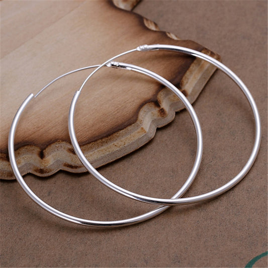925 Sterling Silver Round Circle 35/50/60mm Hoop Earrings