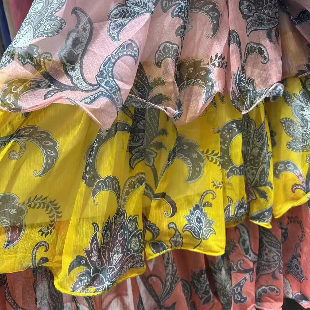 Mesh Sleeveless Patchwork Ruffles Folds Dress