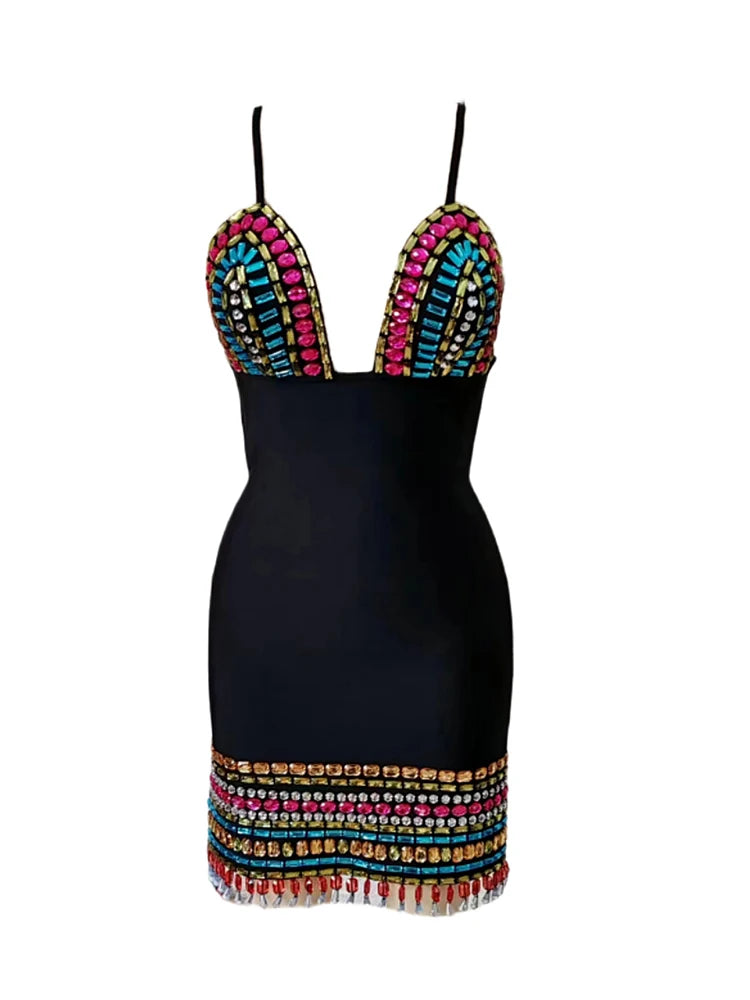 Camisole Sleeveless Tassel Diamond Dress