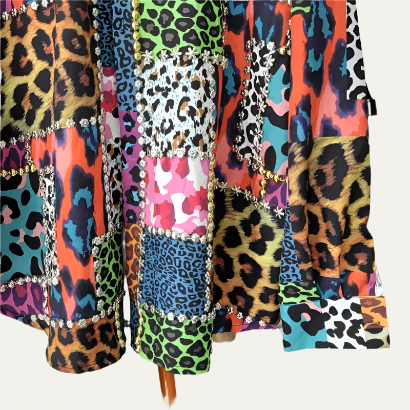 Bead Plaid Leopard Blouse