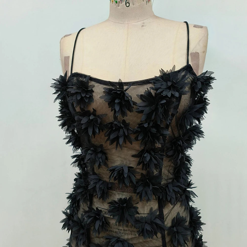 Floral Appliques Square Neck Sleeveless Dress