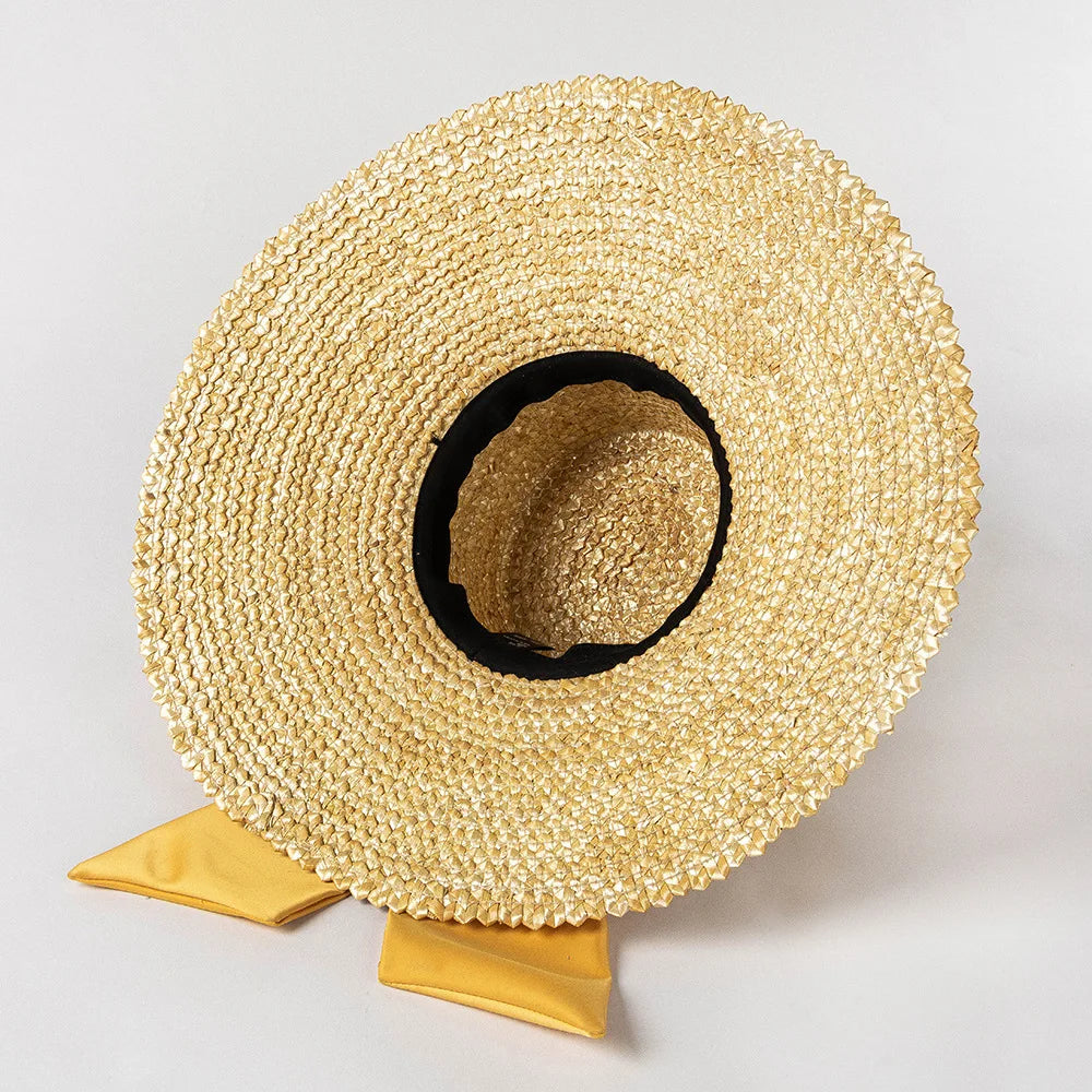 Hand-Knitted Petal Wheat Straw Flat Top Hat