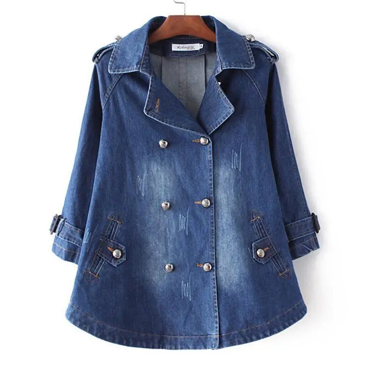 Denim Cape Double Buttoned Jacket