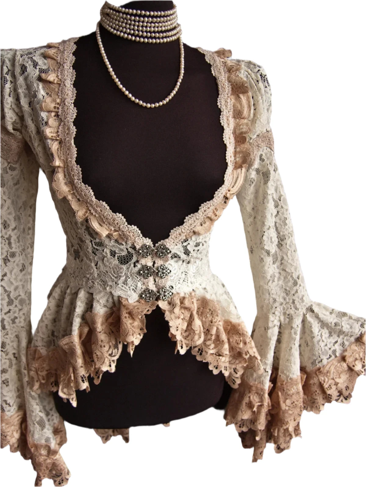 Lace Deep V-Neck Trumpet Sleeve Irregular Ruffle Slim Blouse - Bosom Blouse