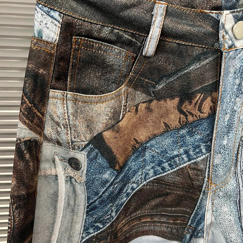 Patchwork Digital Printed Wide Leg Pants