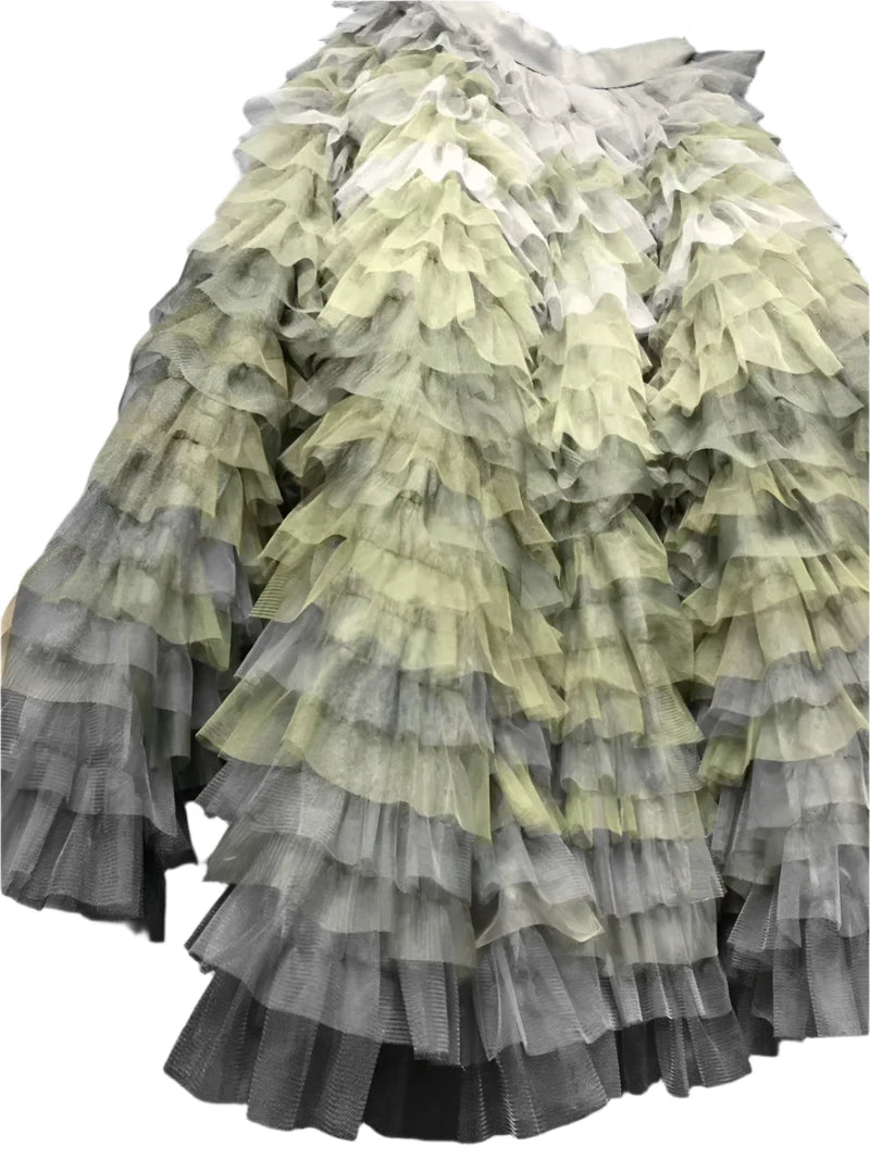 Gradient Mesh Long Maxi Skirt