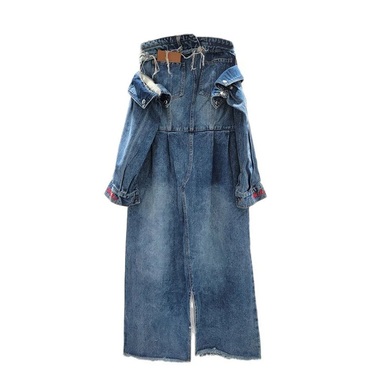 Strapless Denim Oversleeve Fitted Waist Dress