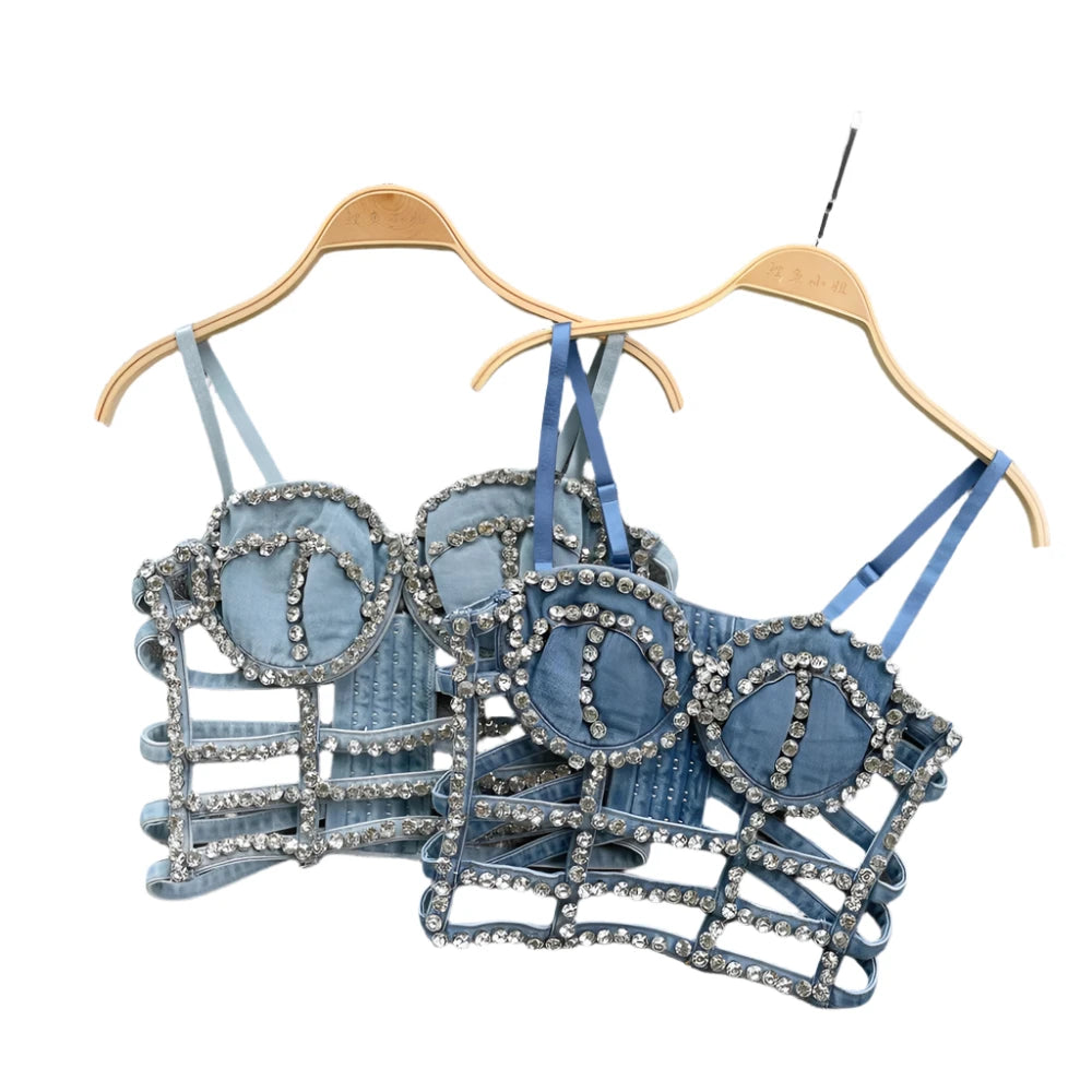 Diamond Denim Backless Bustier - Bosom Blouse