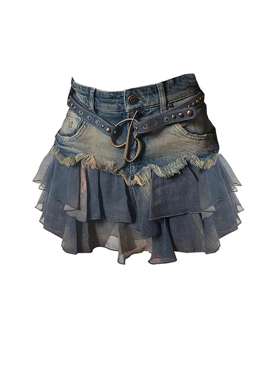 Denim Patchwork Mini Skirt