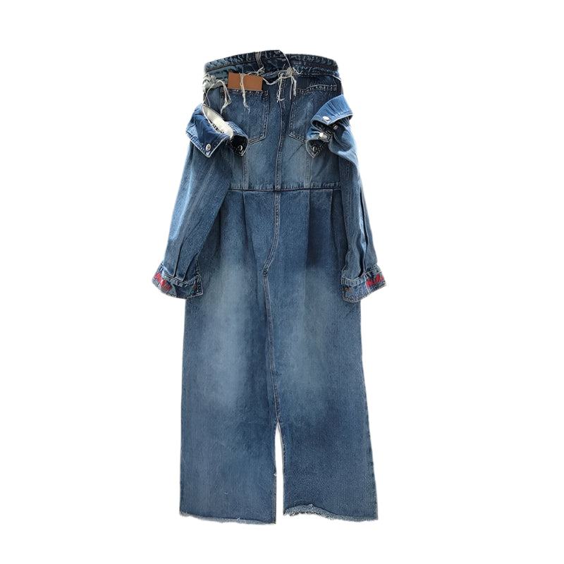 Strapless Denim Oversleeve Fitted Waist Dress Bosom Blouse Strapless Denim Oversleeve Fitted Waist Dress Bosom Blouse