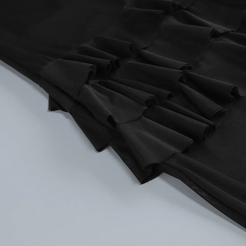 Sheer Tunic Strapless Sleeveless Patchwork Ruffles Fold Midi Dress