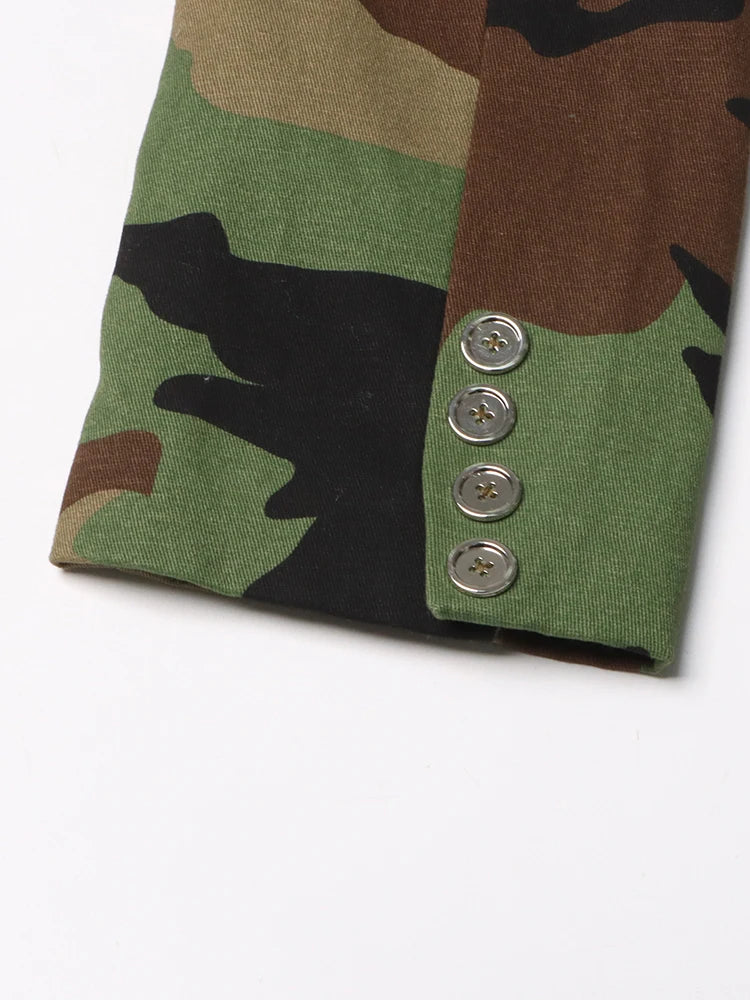 Camouflage Belted Long Sleeve Blazer