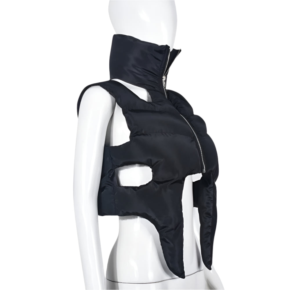 Turtleneck Sleeveless Cut Out Puffer Crop Cotton Padded Vest Jacket