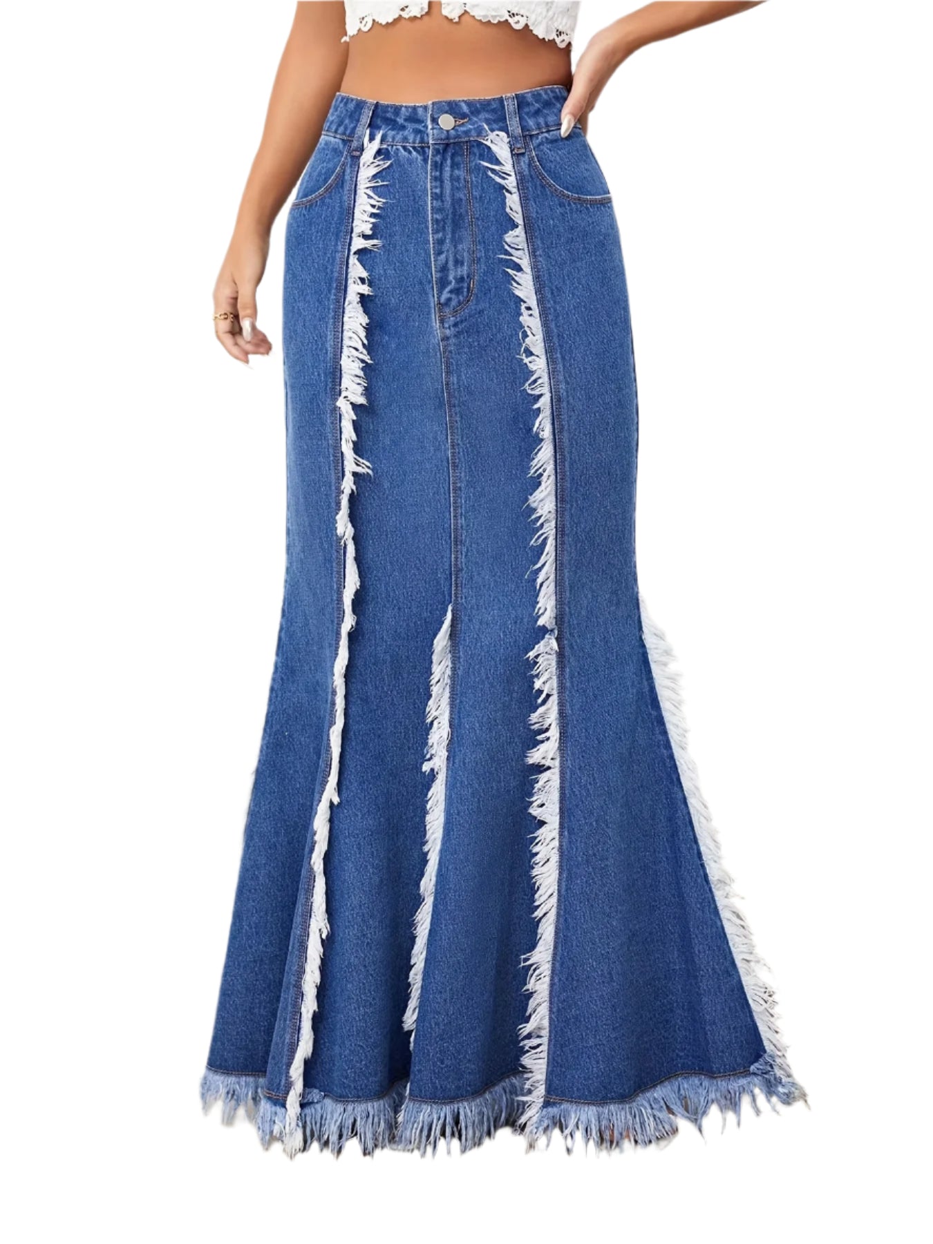 High-Waisted Mermaid Tail Denim Skirt