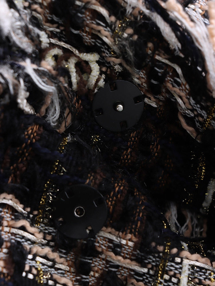 Black Plaid Tassels Tweed Jacket - Bosom Blouse