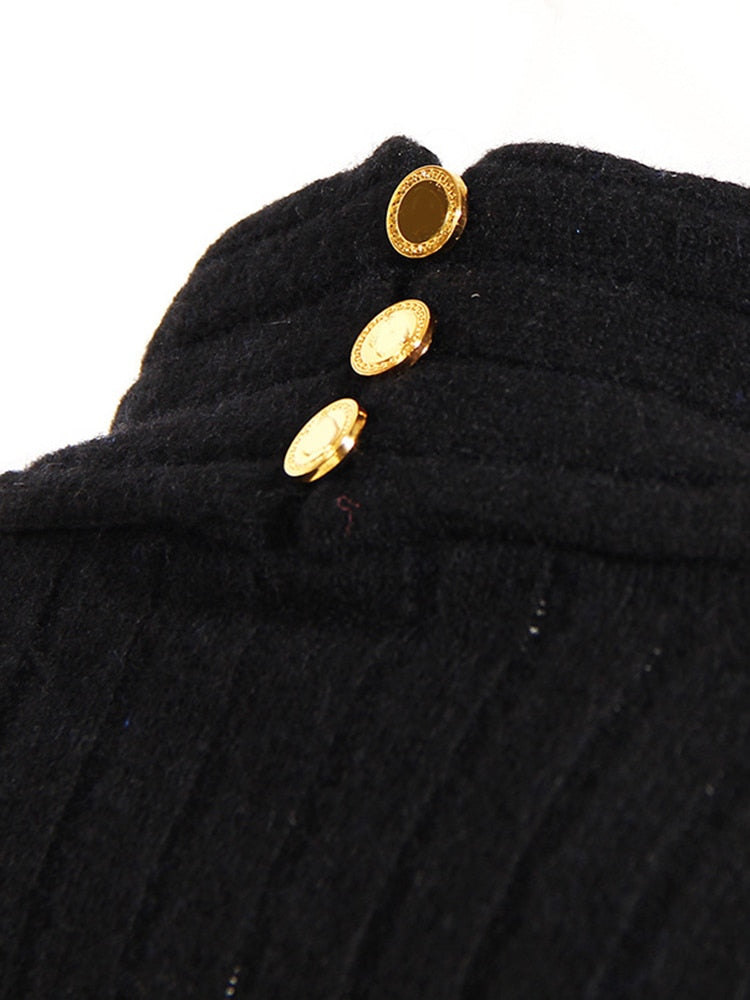 Black Knitted Pullover Long Sleeve Cut Out Sweater - Bosom Blouse