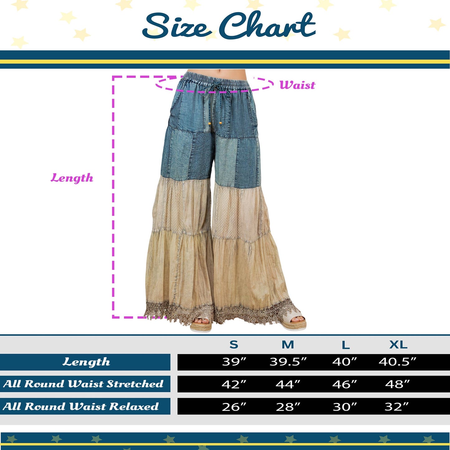 Preorder: Boho-Inspired Long Denim Pants with Solid Patches