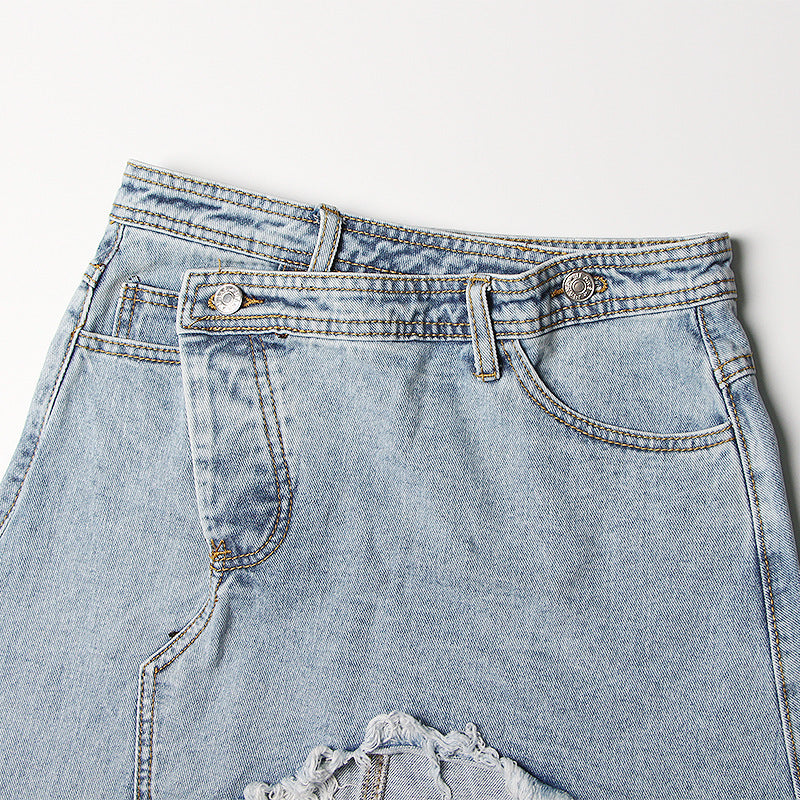 Women's Mid-length Irregular Split Frayed Denim Skirt