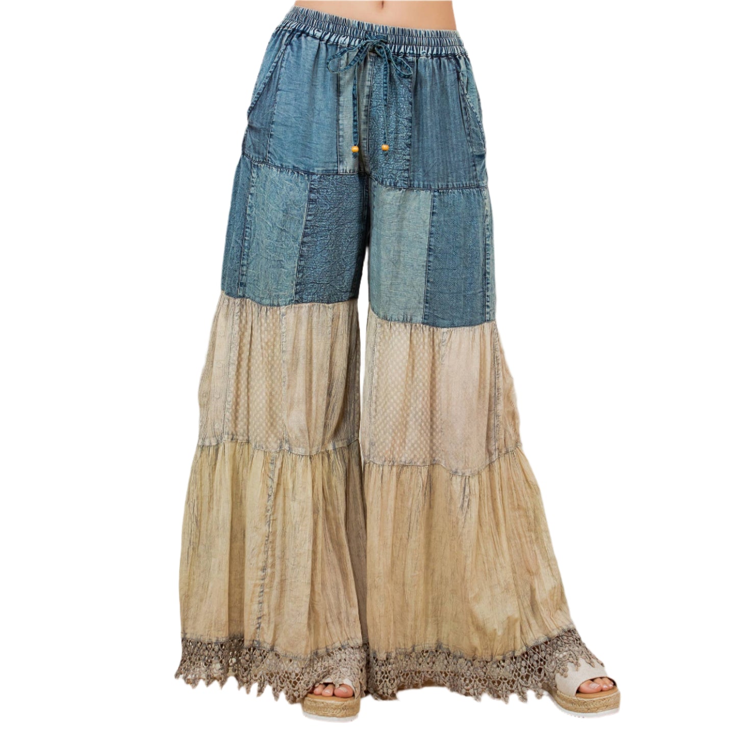 Preorder: Boho-Inspired Long Denim Pants with Solid Patches