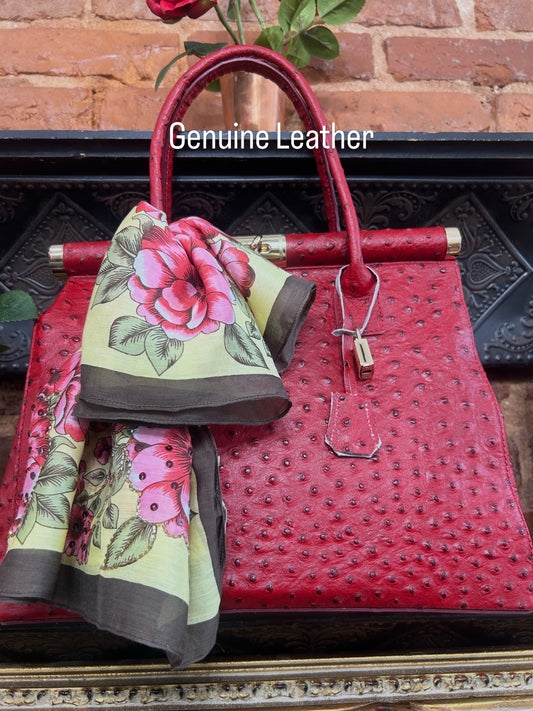 Red Print Ostrich Leather Handbag