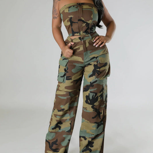 Camouflage Pocket Pants Suit