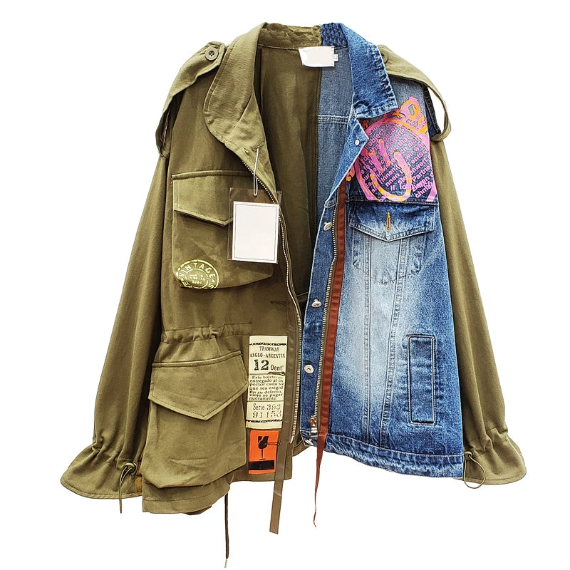 Denim Patchwork Hit Color Jacket