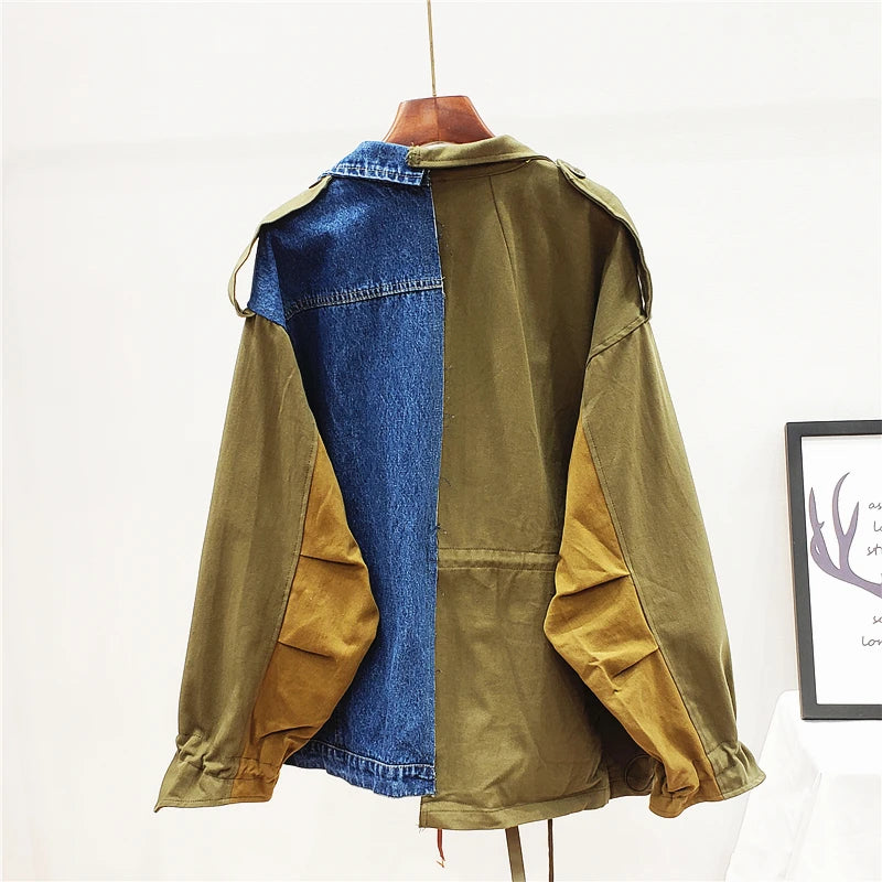 Denim Patchwork Hit Color Jacket