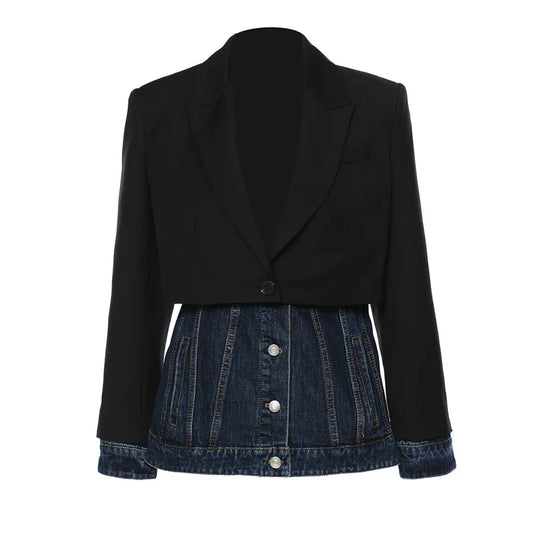 Denim Patchwork Fake Two Blazer