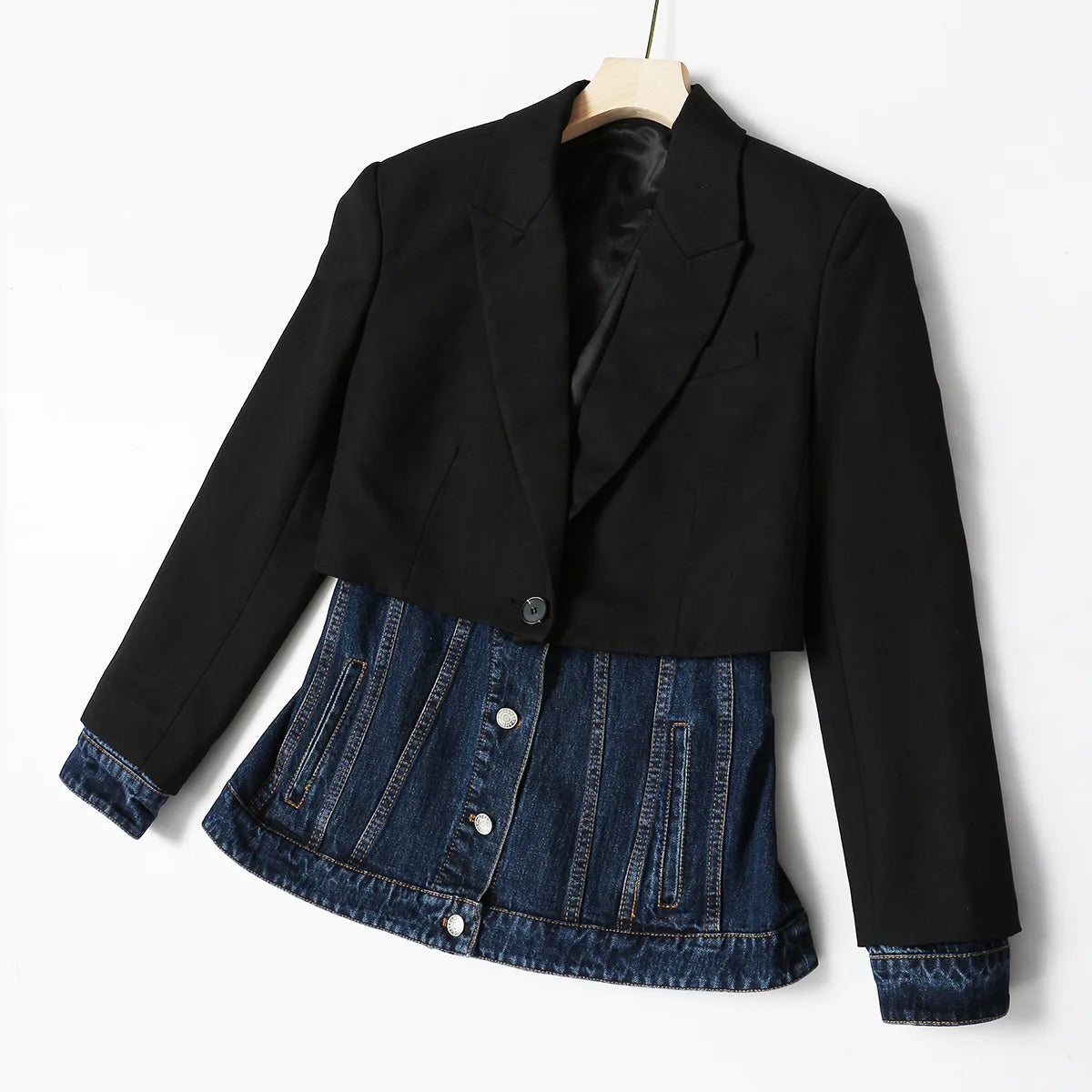 Denim Patchwork Fake Two Blazer