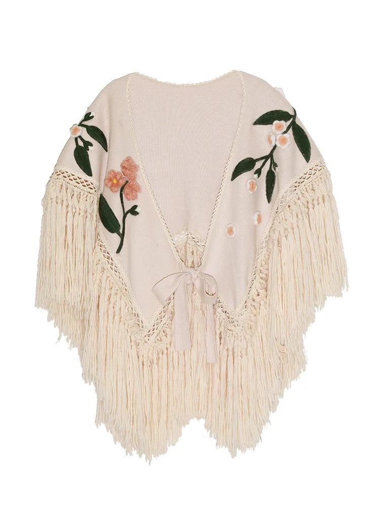 Embroidered Hand Made Lace Up Tassel Cloak