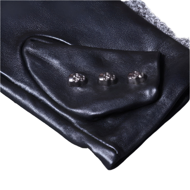 Genuine Leather Skull Bone Fingerless Thin Gloves