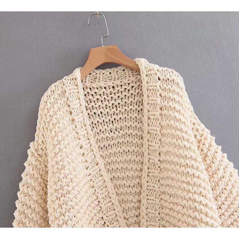 Hand Knitted V Neck Sashes Crochet Sweater