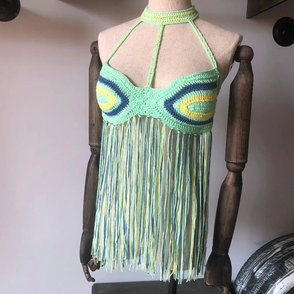 Tassel Crochet Fringe Bikini Bra HalterTop