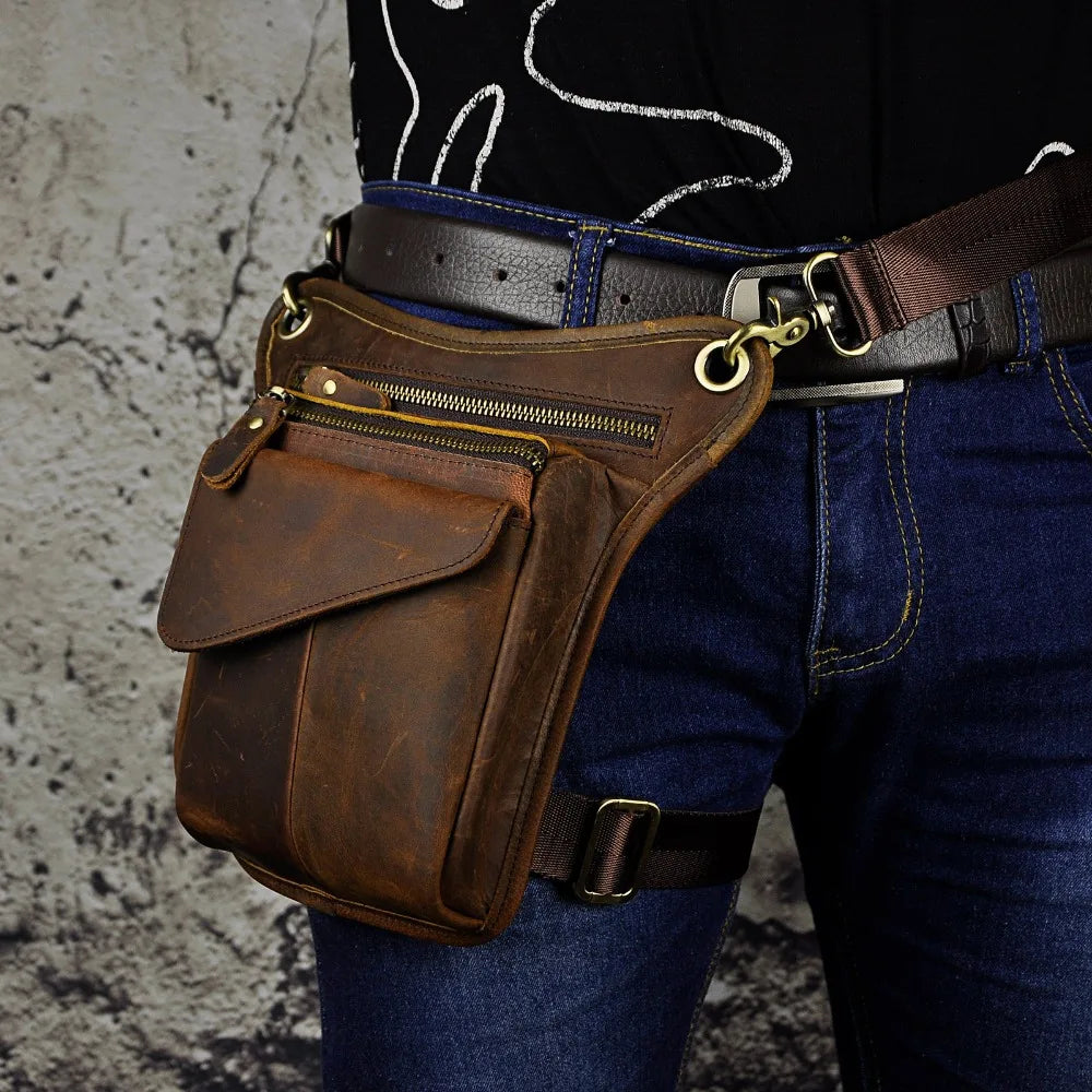 Leather Shoulder Sling Bag Multi-function Waist Belt Pack Leg Bag