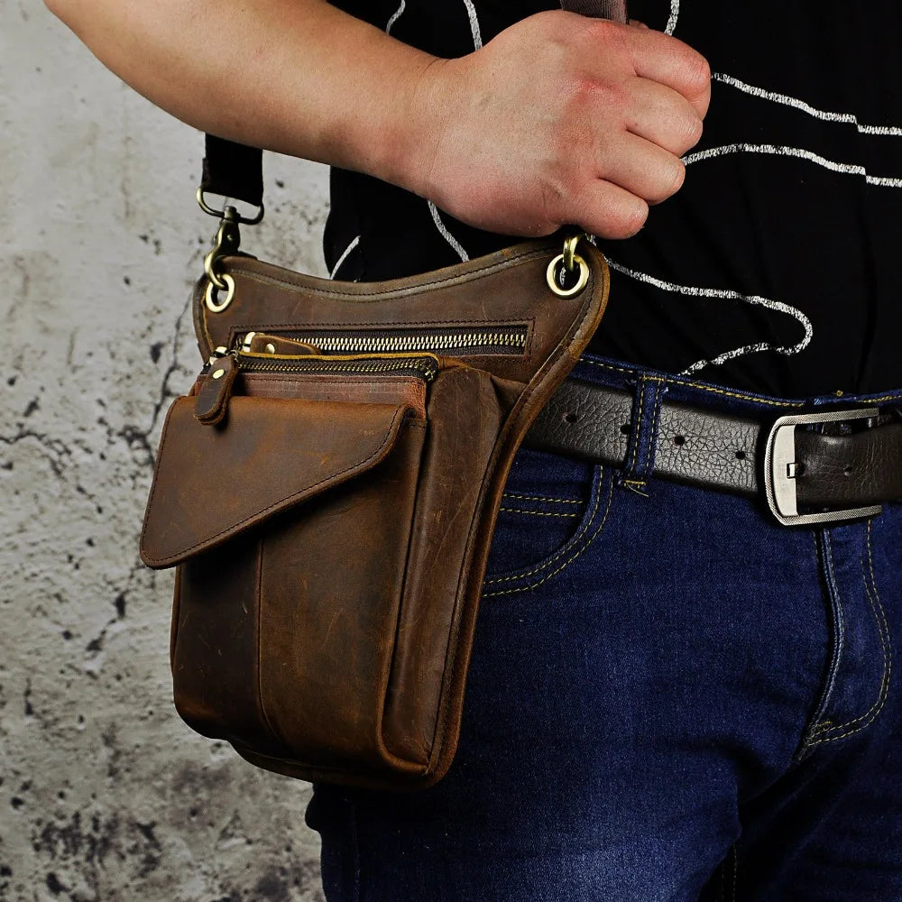 Leather Shoulder Sling Bag Multi-function Waist Belt Pack Leg Bag