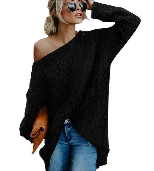 Big Plush Long-Sleeved Off Shoulder Sweater