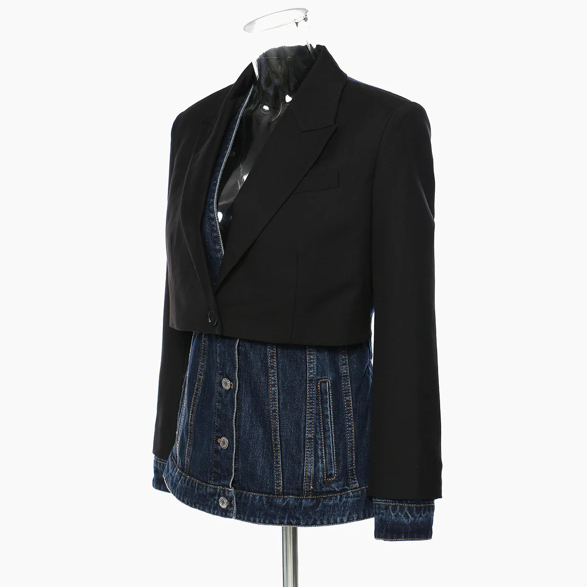 Denim Patchwork Fake Two Blazer