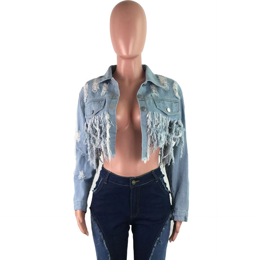 Denim Ripped Hole Tassel Jacket