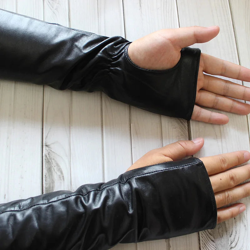 Long Sheepskin Fingerless Gloves