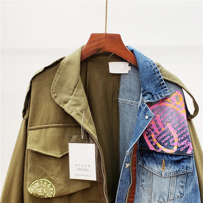 Denim Patchwork Hit Color Jacket