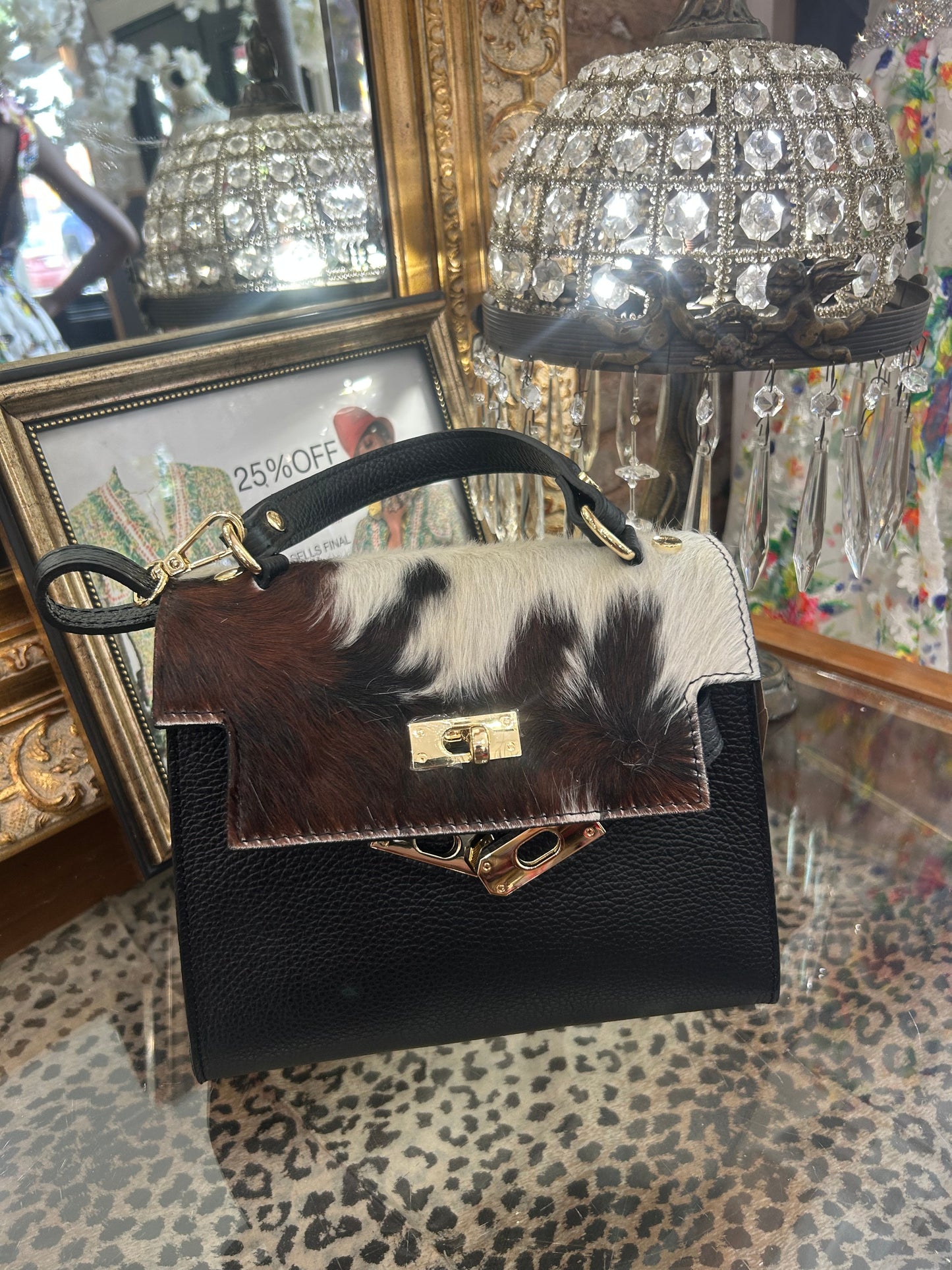 Real CowHide Faux Kellie Mini Handbag Purse