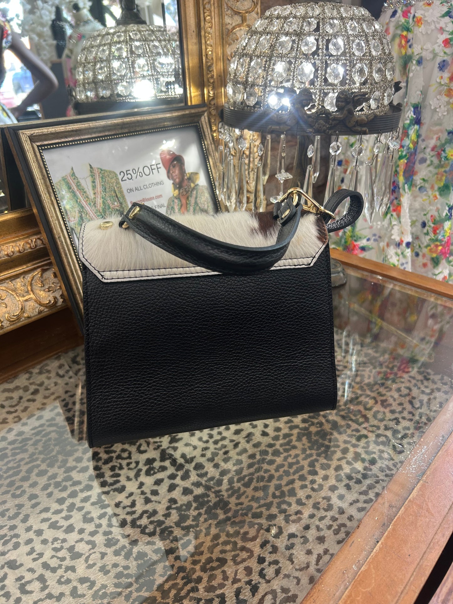 Real CowHide Faux Kellie Mini Handbag Purse