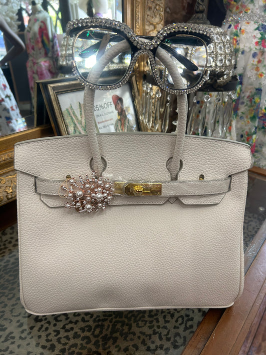 Tan Handbag with Brooch