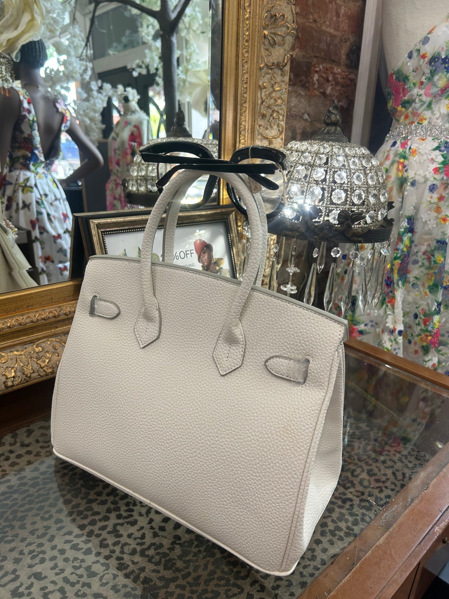 Tan Handbag with Brooch