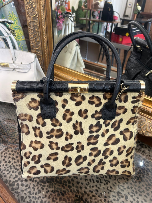 Cowhide Leopard skin Leather Handbag