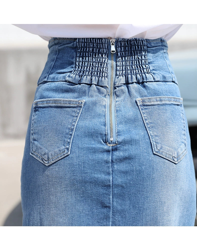 Denim Irregular High Waist Lace Up Skirt