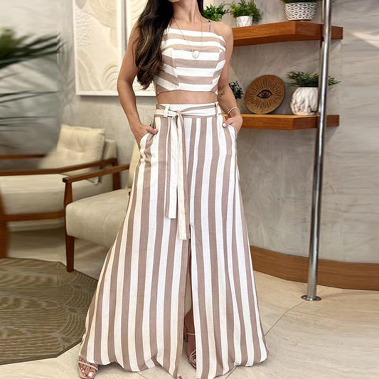 Striped Print Skirt Suit