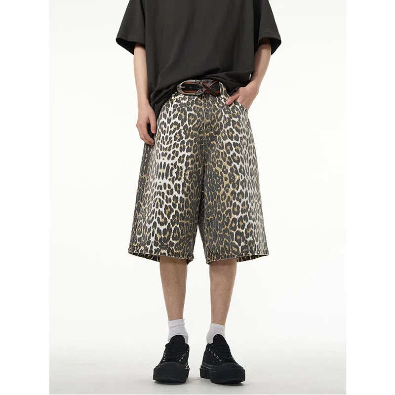 Leopard Print Long Short Jeans